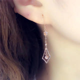 Purple Plated 14K Rose Rhombus Long Earrings for Women