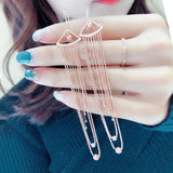 Purple Triangle Tassel Ball Chain Ladies Earrings 14K Rose Gold