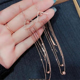 Purple Triangle Tassel Ball Chain Ladies Earrings 14K Rose Gold