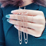 Purple Triangle Tassel Ball Chain Ladies Earrings 14K Rose Gold