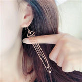 Purple Triangle Tassel Ball Chain Ladies Earrings 14K Rose Gold