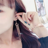 Purple Triangle Tassel Ball Chain Ladies Earrings 14K Rose Gold