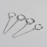 925 Silver Circle Long Chain Hoop Earrings for Women Punk Jewelry