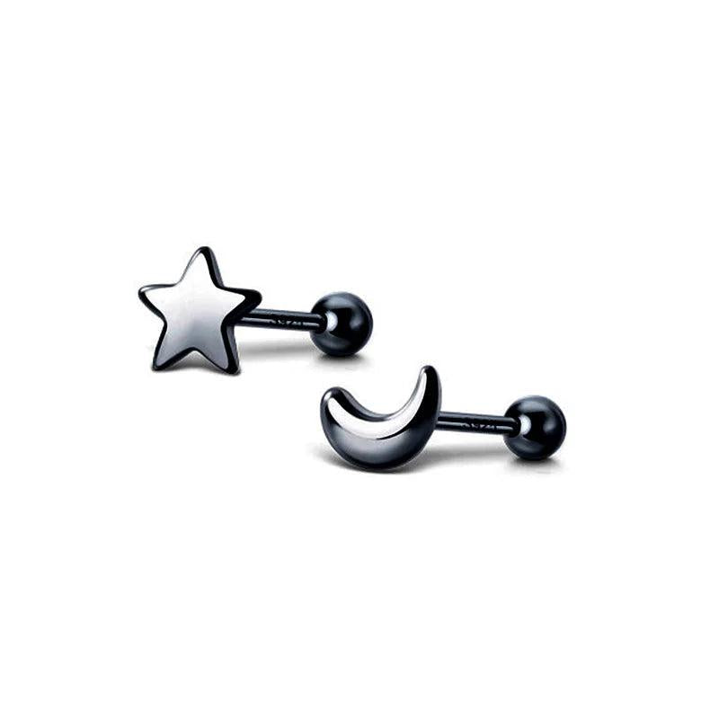 Trustdavis 925 Silver Star Moon Stud Earrings Mini Jewelry