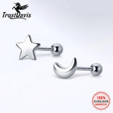 Trustdavis 925 Silver Star Moon Stud Earrings Mini Jewelry