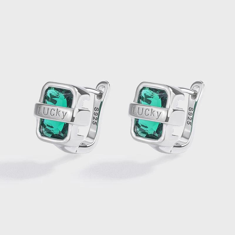 Emerald Lucky Rectangle Diamond Stud Earring Green