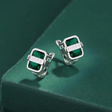 Emerald Lucky Rectangle Diamond Stud Earring Green