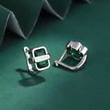 Emerald Lucky Rectangle Diamond Stud Earring Green
