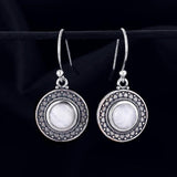 Round Moonstone Earrings 925 Sterling Silver Vintage Jewelry