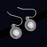 Round Moonstone Earrings 925 Sterling Silver Vintage Jewelry