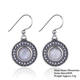 Round Moonstone Earrings 925 Sterling Silver Vintage Jewelry