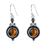 S925 Rhodochrosite Tiger Eye Drop Earrings