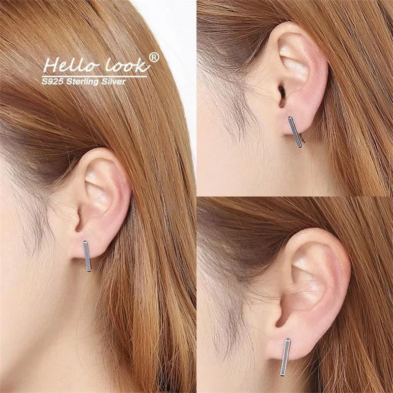 925 Sterling Silver Straight Line Earrings Unisex Men Women