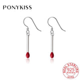S925 Sterling Silver Red Matches Shape Drop Earrings Girl Family Jewelry Gift