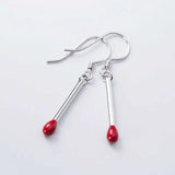 S925 Sterling Silver Red Matches Shape Drop Earrings Girl Family Jewelry Gift
