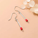 S925 Sterling Silver Red Matches Shape Drop Earrings Girl Family Jewelry Gift