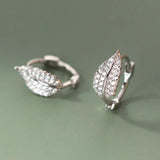 925 Silver CZ Leaf Hoop Earrings for Women Wedding Party