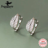 925 Silver CZ Leaf Hoop Earrings for Women Wedding Party