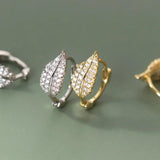 925 Silver CZ Leaf Hoop Earrings for Women Wedding Party