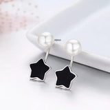 925 Silver Star & Faux Pearl Front-Back Stud Earrings Girls Jewelry