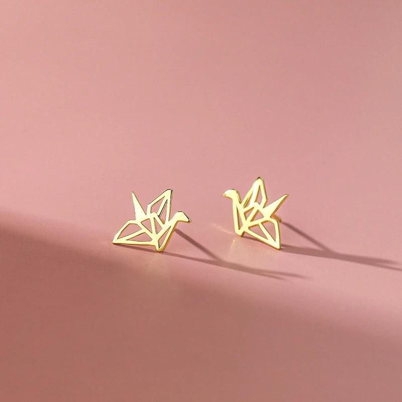 925 Silver Paper Cranes Bird Stud Earrings for Women