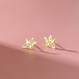 925 Silver Paper Cranes Bird Stud Earrings for Women