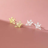 925 Silver Paper Cranes Bird Stud Earrings for Women