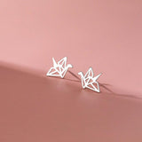 925 Silver Paper Cranes Bird Stud Earrings for Women