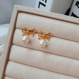 SHANICE Vintage Pearl Bow Stud Earrings