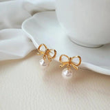 SHANICE Vintage Pearl Bow Stud Earrings