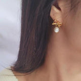 SHANICE Vintage Pearl Bow Stud Earrings