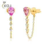 Colorful Water Drop Zircon Stud Earrings 925 Sterling Silver Tassel Diamond Chai