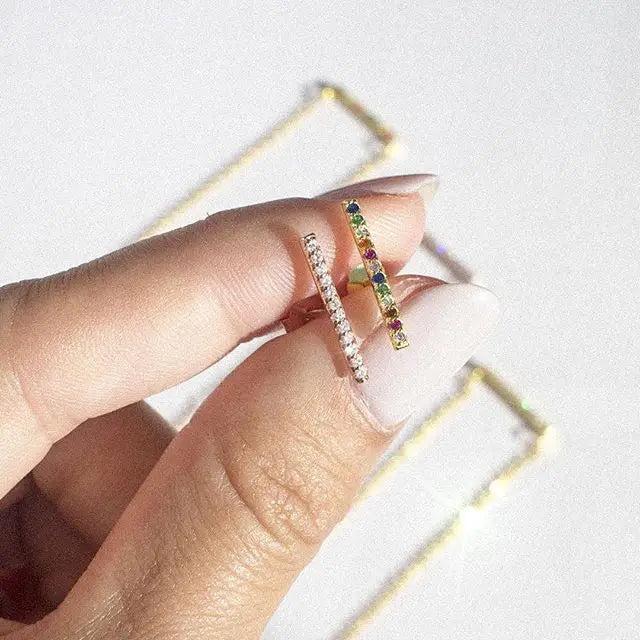 Rainbow Cz Bar 925 Sterling Silver Climber Earring