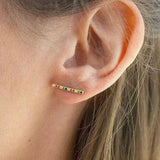 Rainbow Cz Bar 925 Sterling Silver Climber Earring