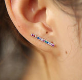 Rainbow Cz Bar 925 Sterling Silver Climber Earring