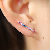 Rainbow Cz Bar 925 Sterling Silver Climber Earring