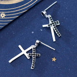 Punk Cross Earrings 925 Sterling Silver Long CZ Statement Girl Gift