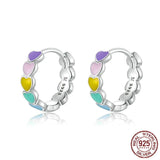 925 Silver Heart Earrings Multicolor Enamel Hoop Rainbow Jewelry