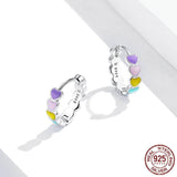 925 Silver Heart Earrings Multicolor Enamel Hoop Rainbow Jewelry
