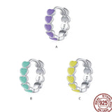 925 Silver Heart Earrings Multicolor Enamel Hoop Rainbow Jewelry