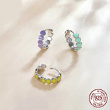 925 Silver Heart Earrings Multicolor Enamel Hoop Rainbow Jewelry