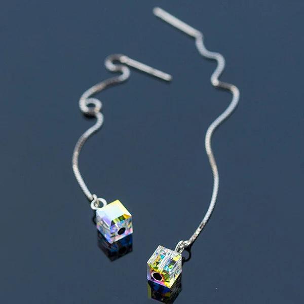 925 Silver Aurora Crystal Square Earrings