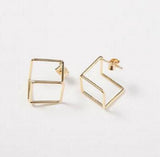 S925 Sterling Silver Geometric Square Hollow Dangle Earrings