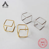 S925 Sterling Silver Geometric Square Hollow Dangle Earrings