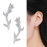 925 Silver Rose Flower CZ Ear Climber Stud Earrings Women Jewelry