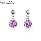 925 Silver Pink CZ Stones Drop Earrings For Women Girls Kids