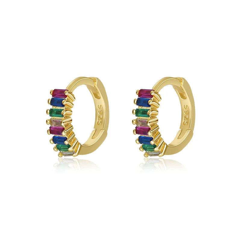 925 Silver Rainbow Zircon Hoop Earrings Wedding Jewelry