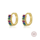 925 Silver Rainbow Zircon Hoop Earrings Wedding Jewelry