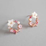 S925 Zircon Pearl Shell Crystal Sweet Earrings
