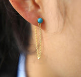 925 Sterling Silver Chain Turquoise Stone Earrings